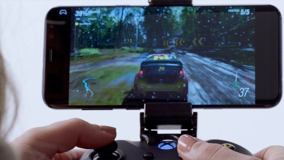 Mobile device showing a racing game streamed from the cloud