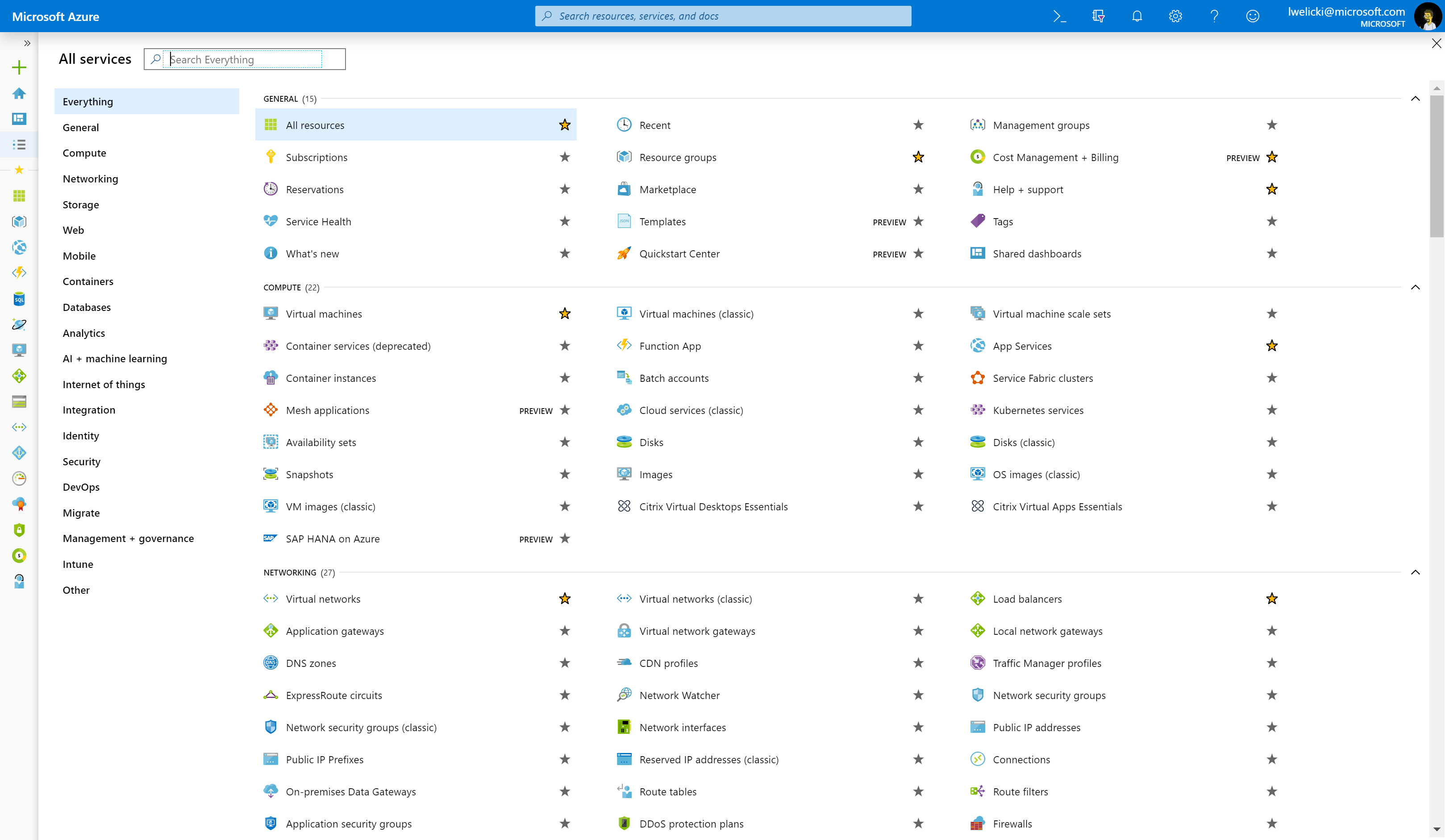 All services view in the Azure portal