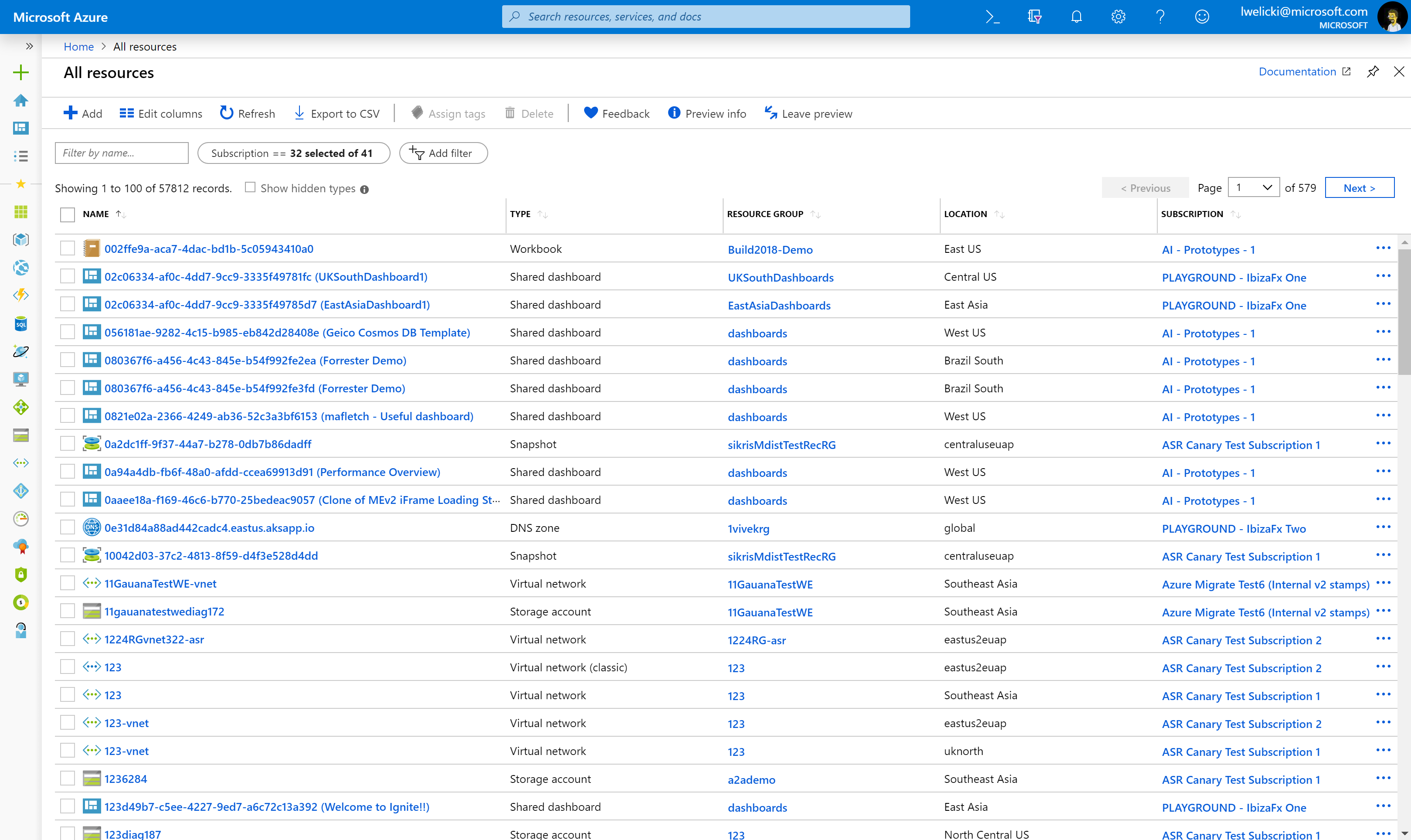 All resources view in the Azure portal