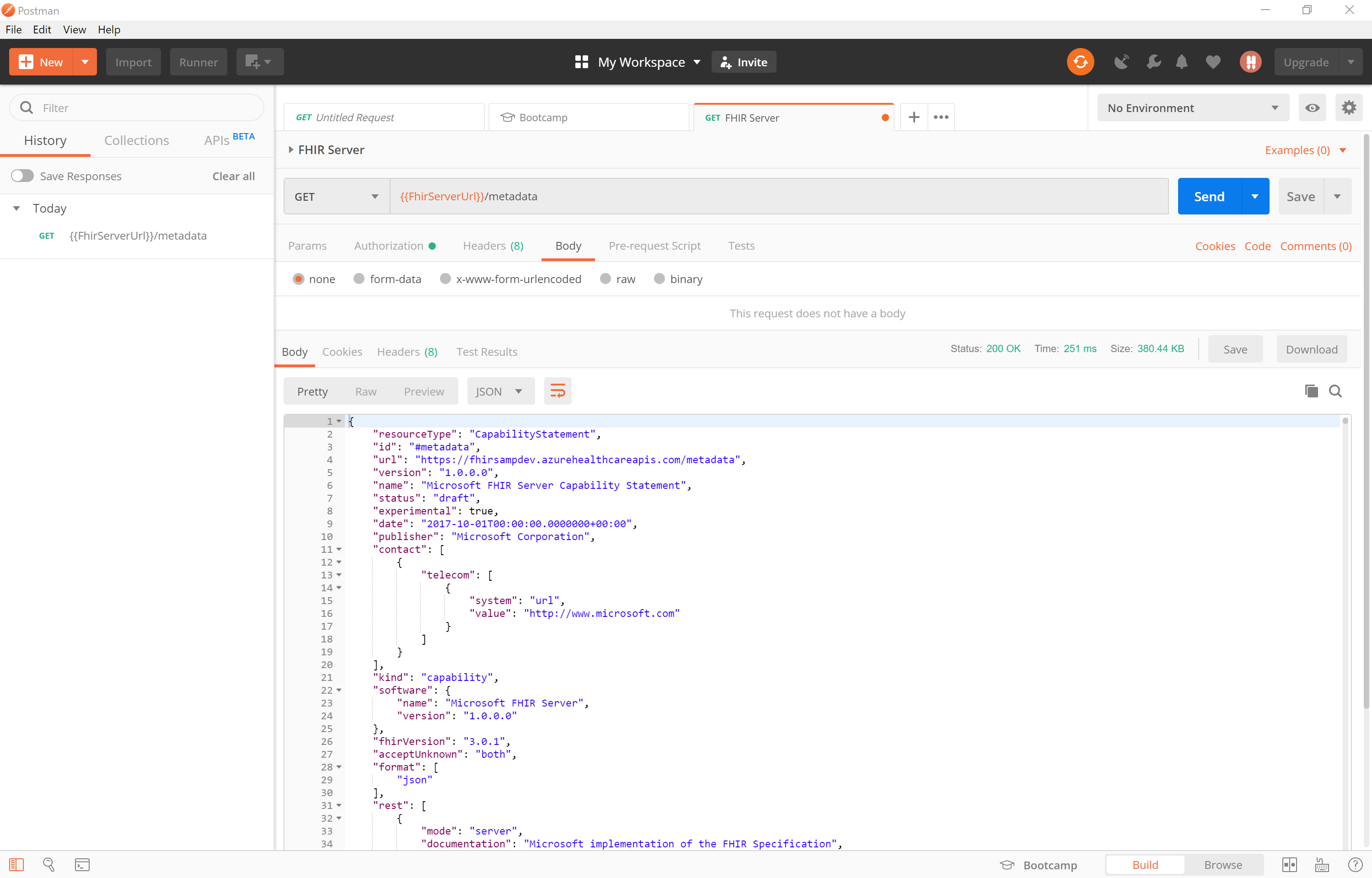 Check the capability statement from the /metadata endpoint in Postman
