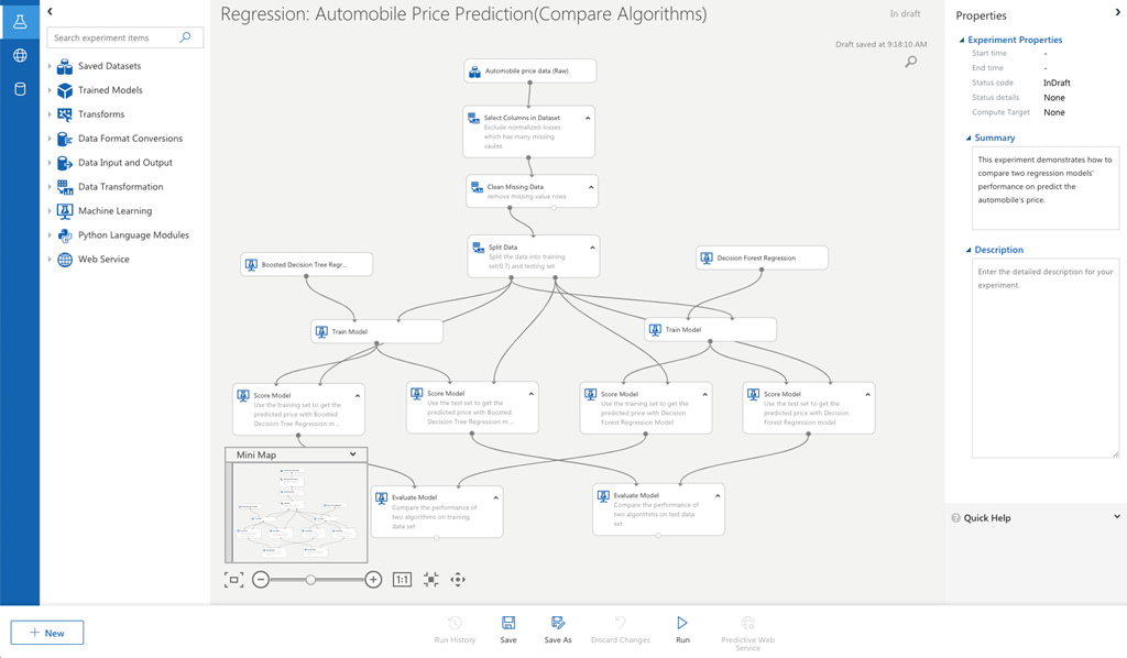 An image showing the new visual interface for Azure Machine Learning service.