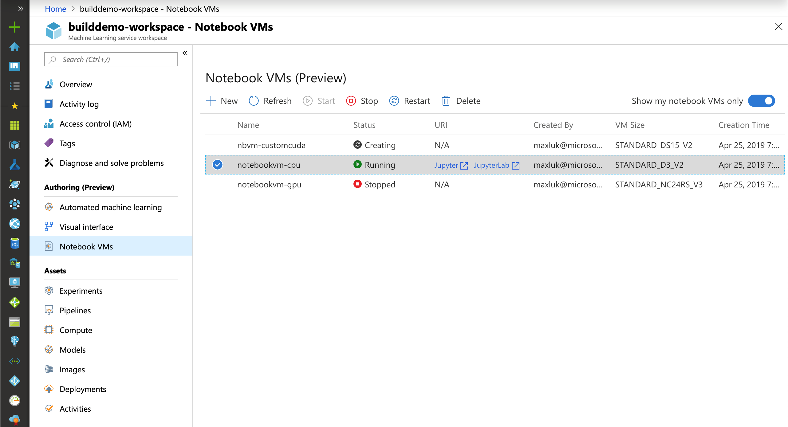 Hosted notebook VM (preview) in Azure Machine Learning