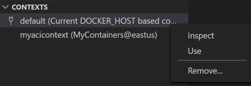 o	Contexts panel in the Docker Explorer displays all contexts and allows you to switch between them