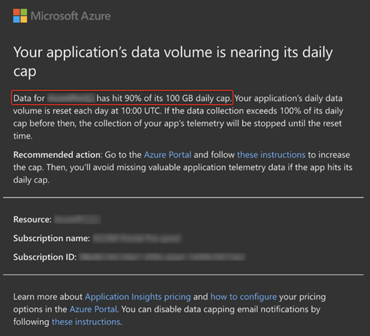 Data volume capacity alert showing that the data storage threshold is exceeded.