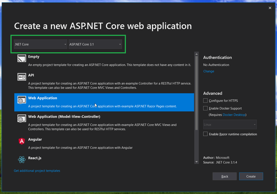 Publish .NET Core WebApp to Azure