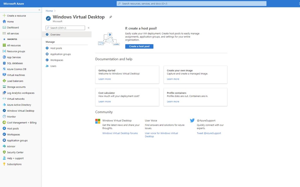 Windows Virtual Desktop blade in Azure portal