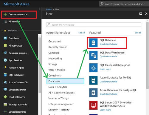 create and connect to Azure SQL Database