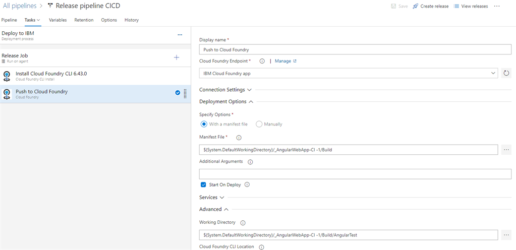 Set Up Continuous Deployment Pipeline For Cloud Foundry Application Using Azure Devops