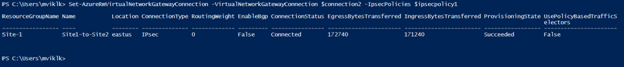 Upgrading the IPsec/IKE policy to the Azure Site-to-Site VPN Connection using the PowerShell Command