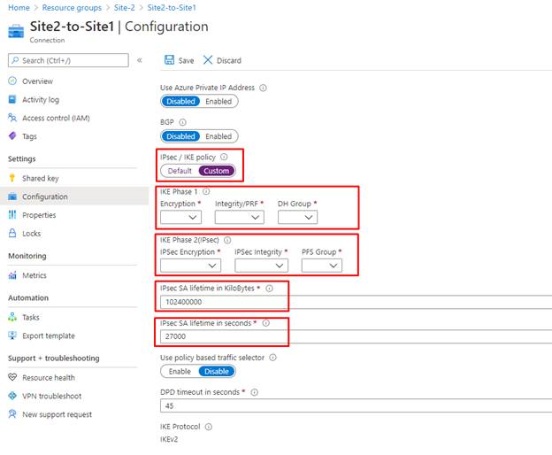 Upgrading The IPsec/ IKE Policy To The Azure Site-To-Site VPN Connection Using The Azure Portal