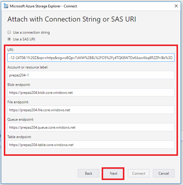 Connect Storage Explorer using SAS Token