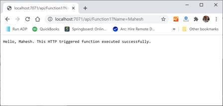 Azure functions in browser