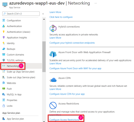 Access Restriction of Azure App Service using Azure Management Portal