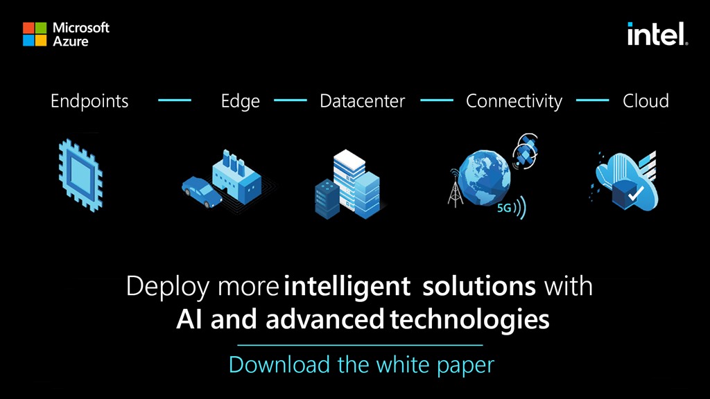 An image in white text that reads deploy more intelligent solutions with AI and advanced technologies download the white paper