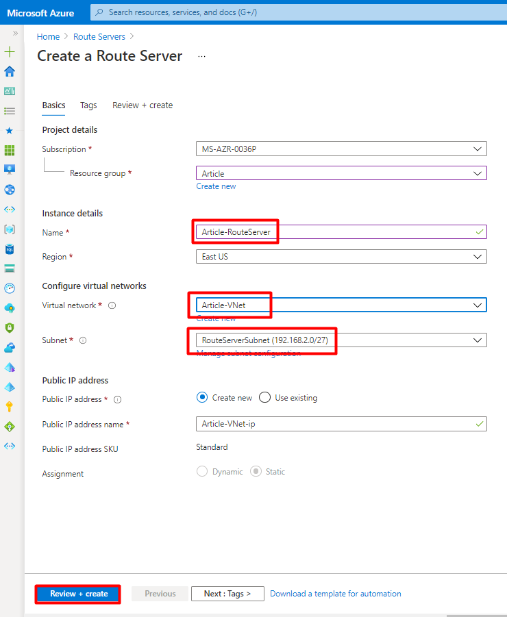 Configuring Route Server in Microsoft Azure