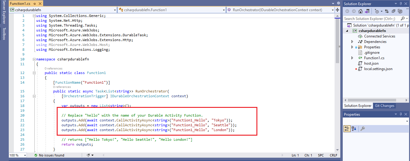 Create Azure Durable Function in Visual Studio