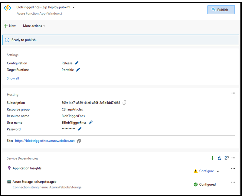 Deploy Azure Function – Blob Trigger from Visual Studio