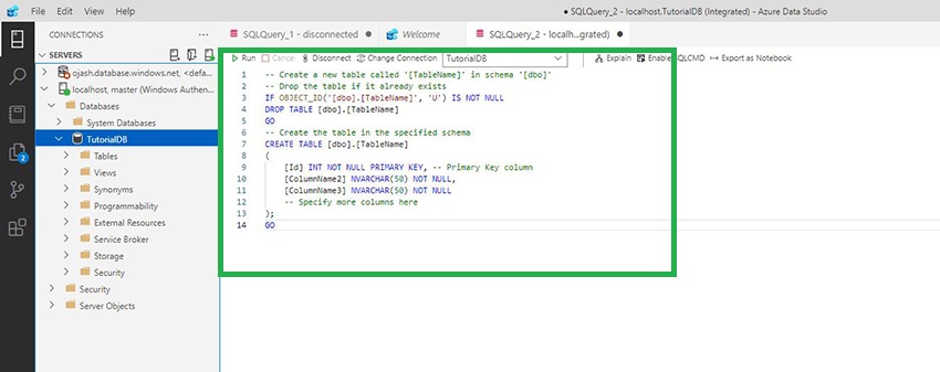 SQL Code Snippets in Azure Data Studio