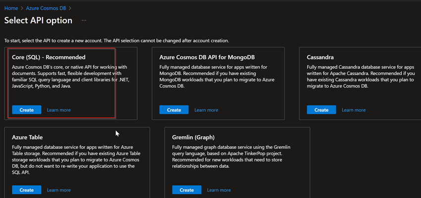 Creating Azure Cosmos DB resources from the Azure portal