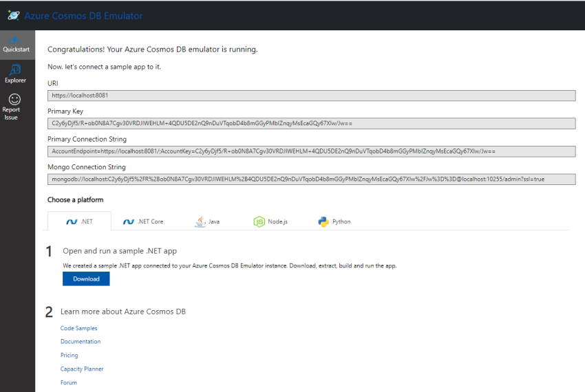 Testing Azure Cosmos DB locally using a Docker container image