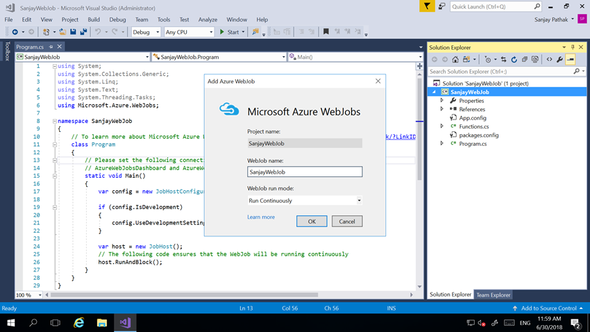 Creating And Deploying Microsoft Azure WebJobs
