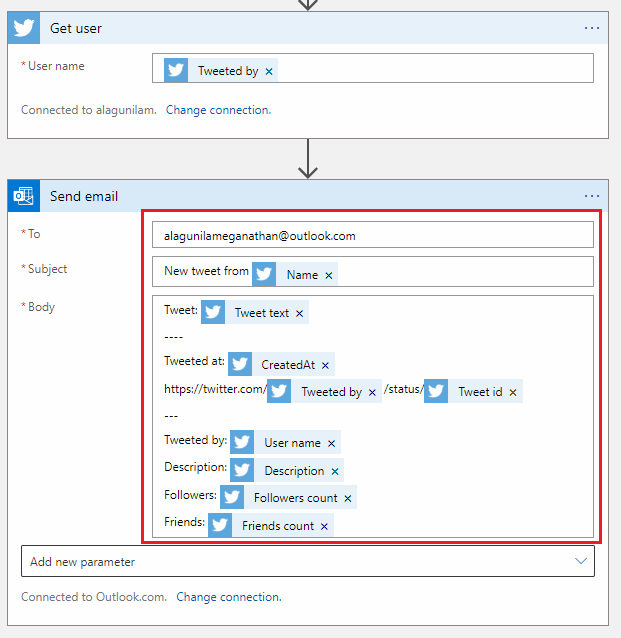 Email yourself new tweet with specific keyword Using Azure Logic App