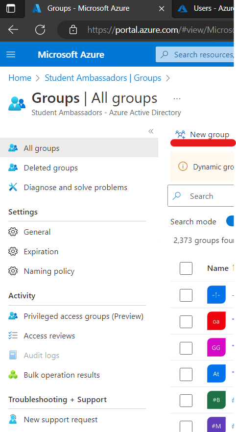 Azure AD Groups in Azure Portal