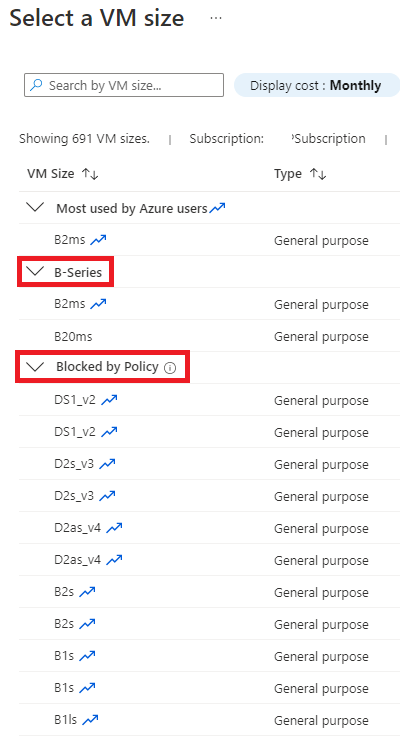 How to implement Allowed virtual machine size SKUs policy in Azure