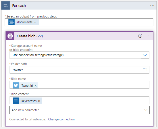 Extract the Key phrases from the specific tweet and store it in blob storage Using Azure Logic App