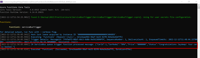 Azure Service Bus implementation using .NET Core 6 and Queue Trigger to fetch messages