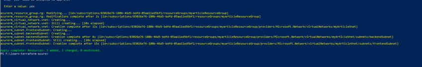 Deploy Resources (Resource Group, Virtual Network and Subnet) in Azure via Terraform
