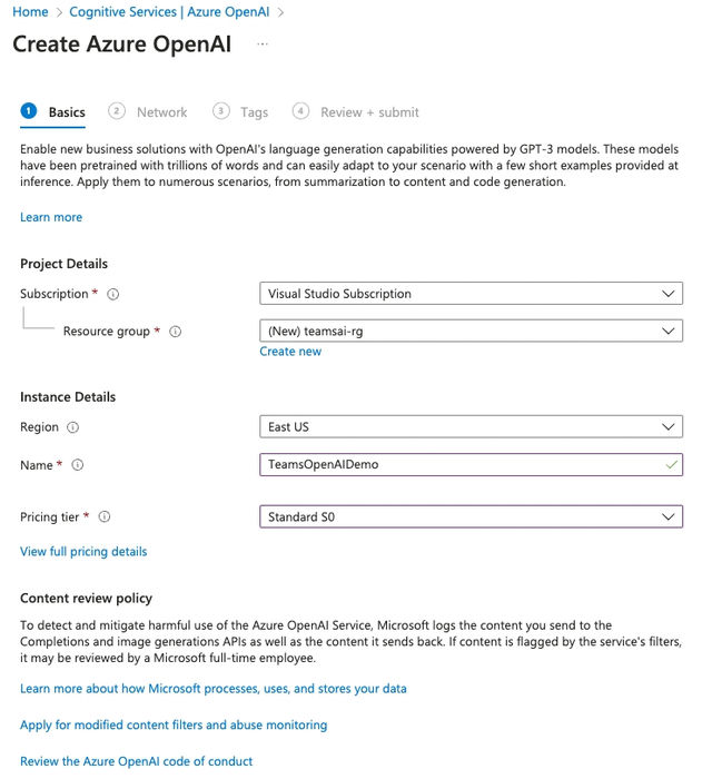 Get Azure Open AI Keys and Endpoint