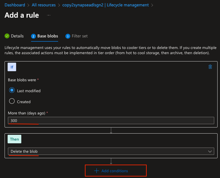 Azure Storage Lifecycle Management Rule Definition