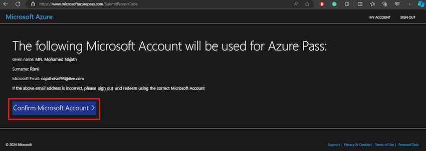 Active Azure Account Using Azure Pass