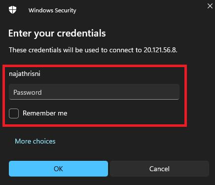 Azure VMs password and username