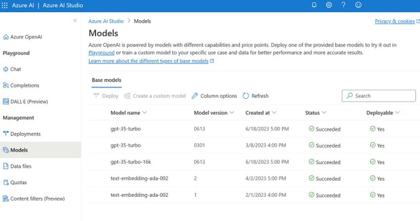 Azure OpenAI multiple model