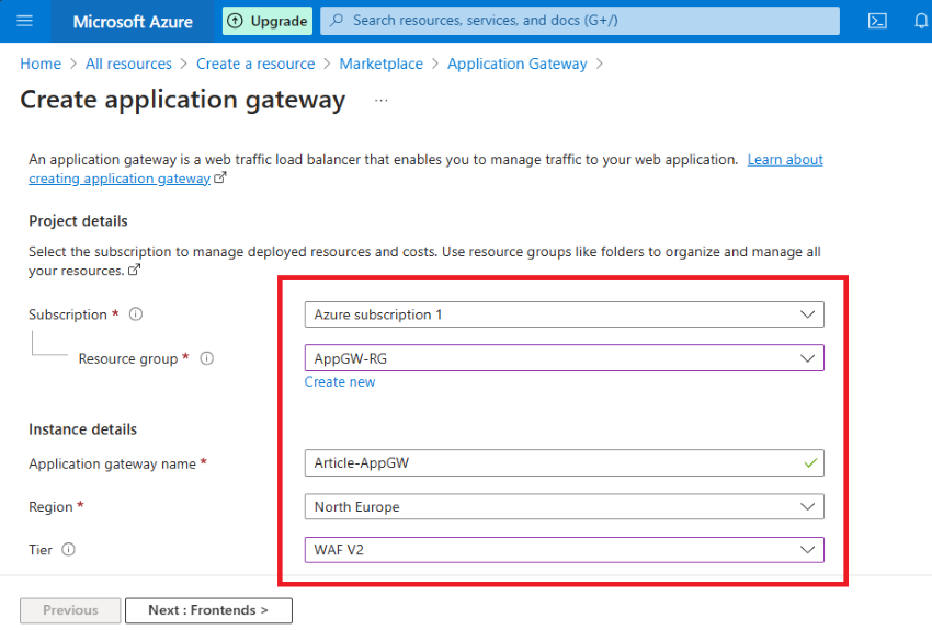 Create application gateway
