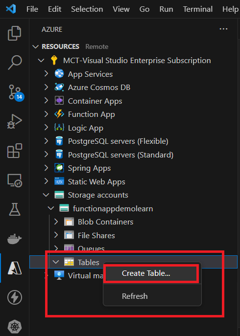 Create table