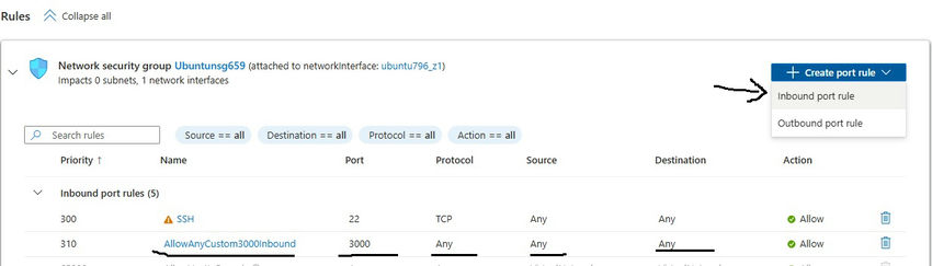 Inbound port rule