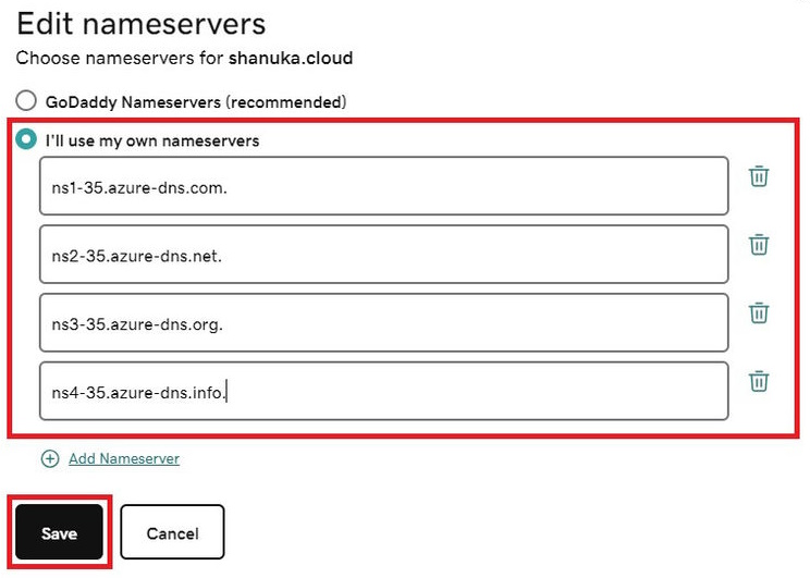 Azure DNS Nameservers