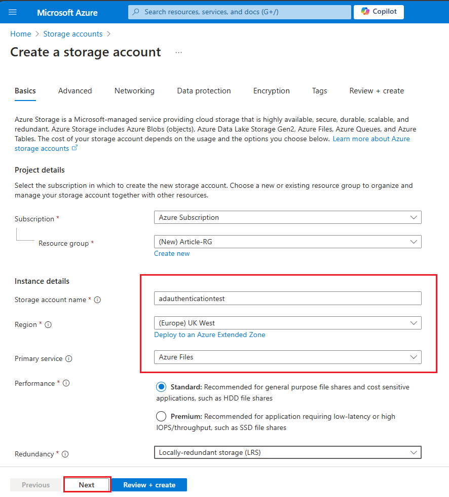 Create a storage account